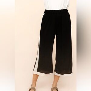 BLACK/WHITE SOLID COLOR BLOCK ELASTIC BANDED PANTS